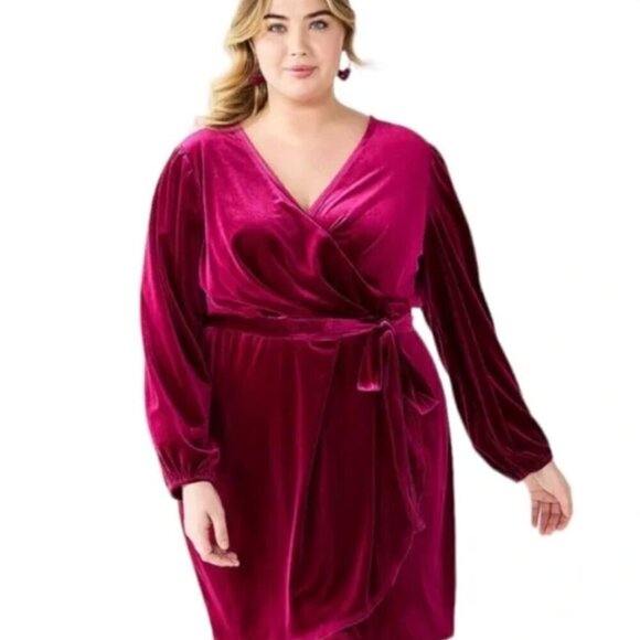 Nine West Pink Velour Wrap Dress Size Extra Large (XL) - Picture 1 of 8